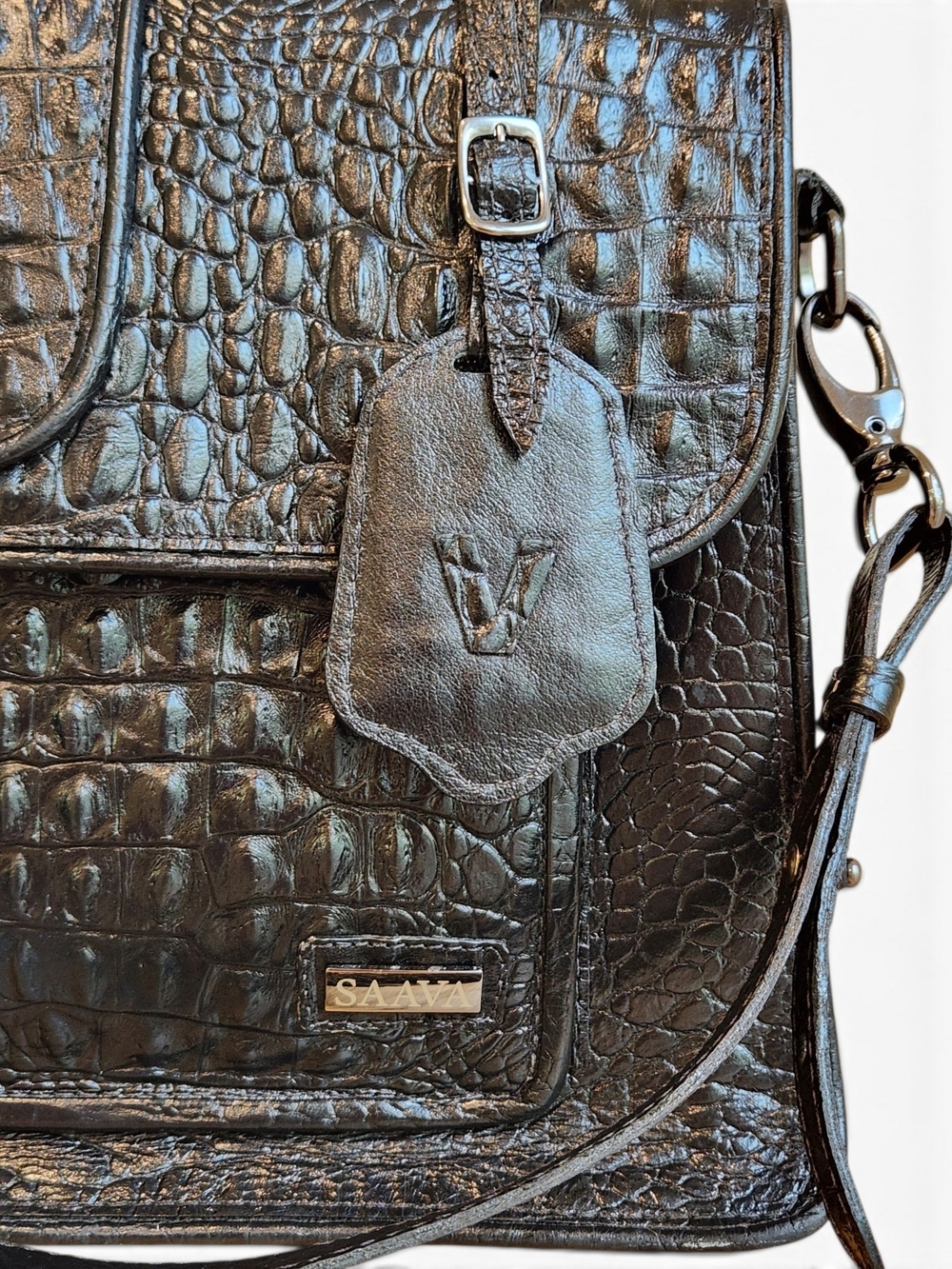 RARE SAAVA Black Crocodile Leather Handmade Custom Order Bag - Picture 7 of 15